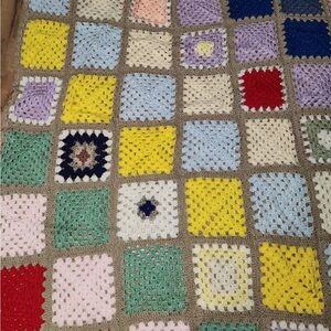 Afghan Granny Square Crochet 75” X 75” Hand Made Vintage Throw Blanket